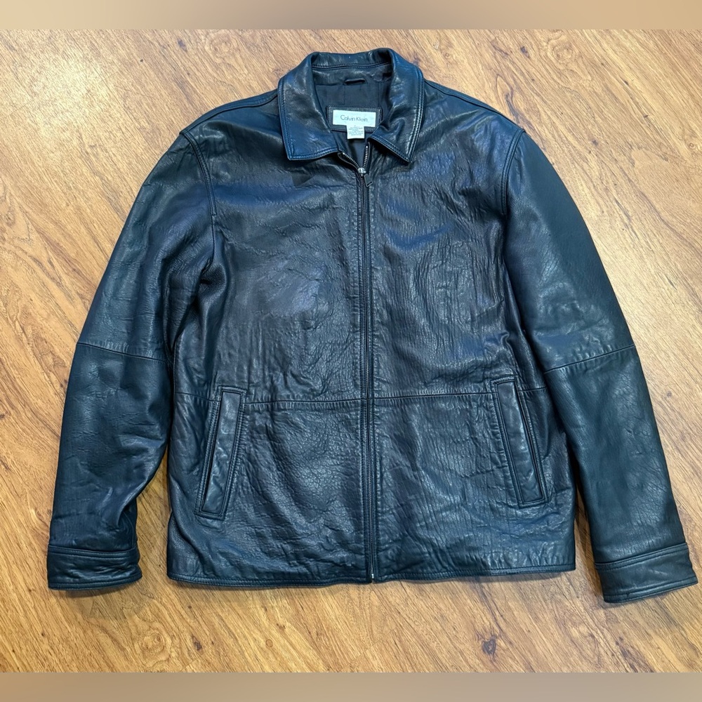 Vintage 90’s Calvin Klein Leather Jacket  Genuine Black 100% Authentic
